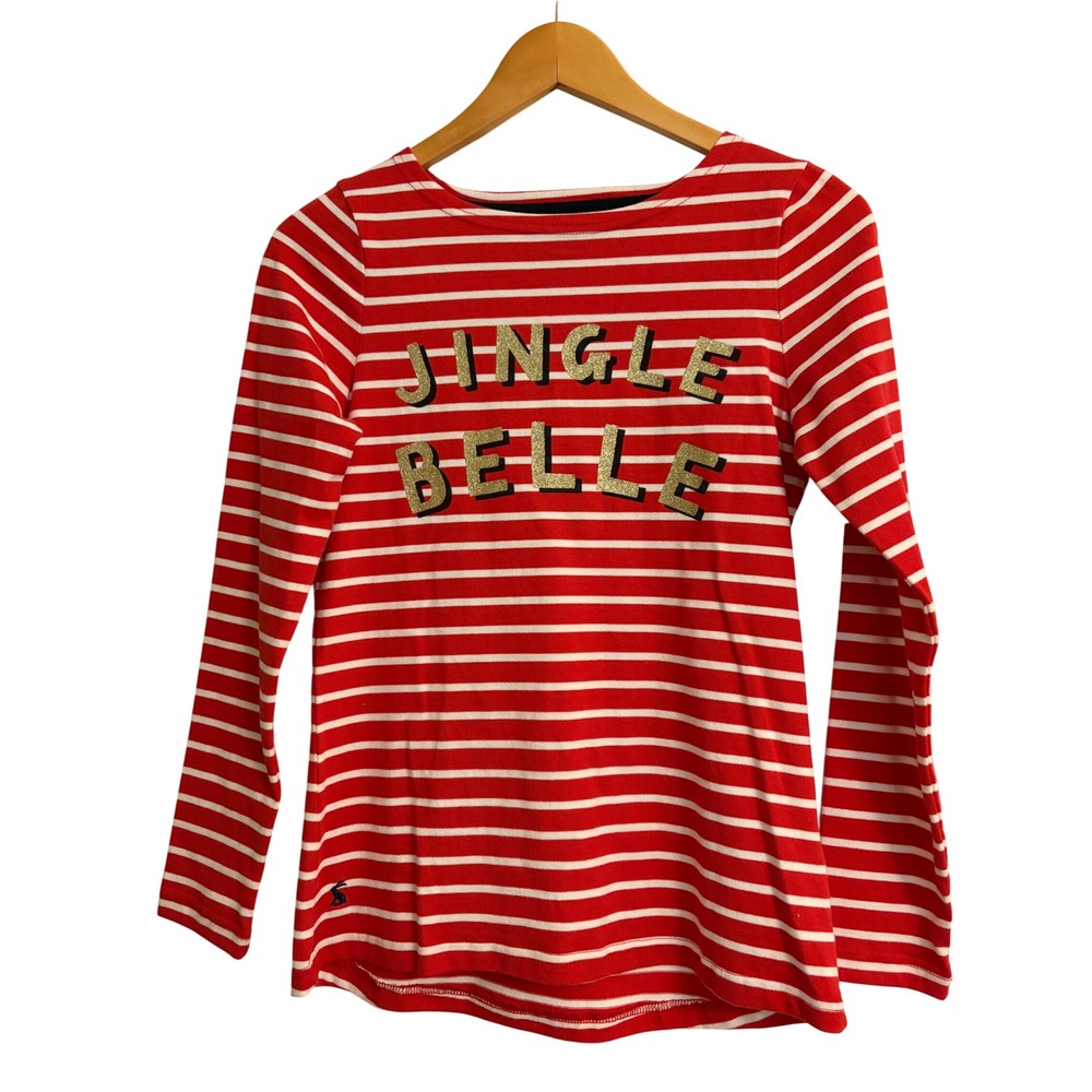 Joules Graphic Tee 2 Red Jingle Belle Glitter Stripe Long Sleeve Top Christmas